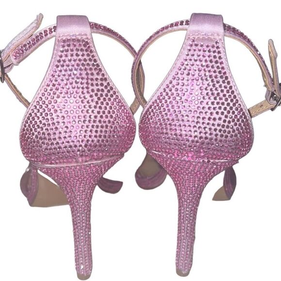 Betsey Johnson Pink Rhinestone Square Toe Ankle Strap Stiletto Heels Sz 7.5 - Picture 5 of 12